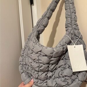 COS Quilted Padded Shoulder Bag in Light Gray